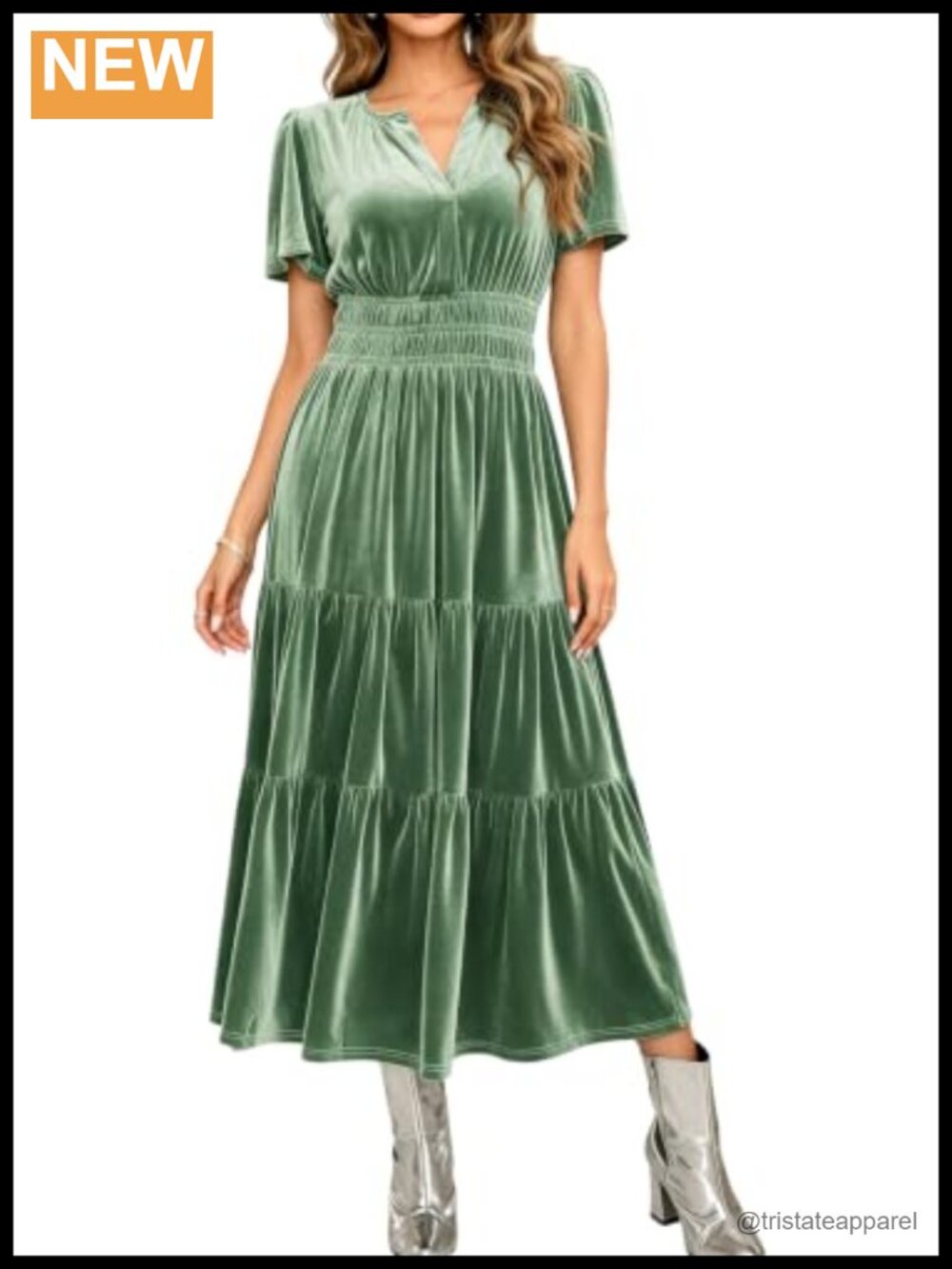 Womens Velvet V Neck Short Sleeve Tiered Ruffle Maxi Dress Wedding Guest